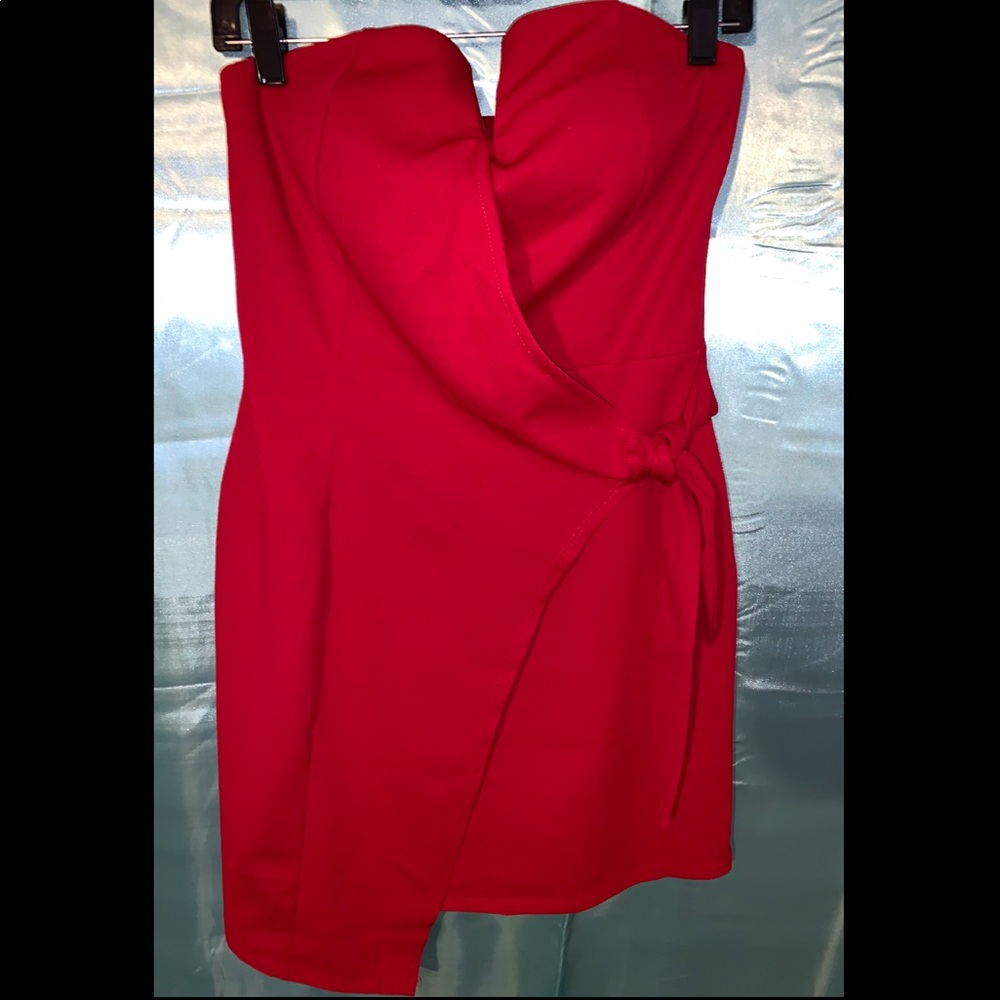 Red•Strapless•Wrap•Mini Dress✨New - Picture 4 of 4